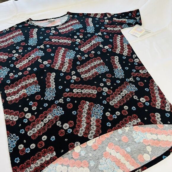 Lularoe Irma Tunic Shirt M Colorful Patriotic Americana Floral US Flags NWT 0716 - Picture 2 of 6